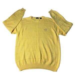 Vintage IZOD Men's XL Yellow Knit Sweater 100% Cotton Crest Logo Pullover